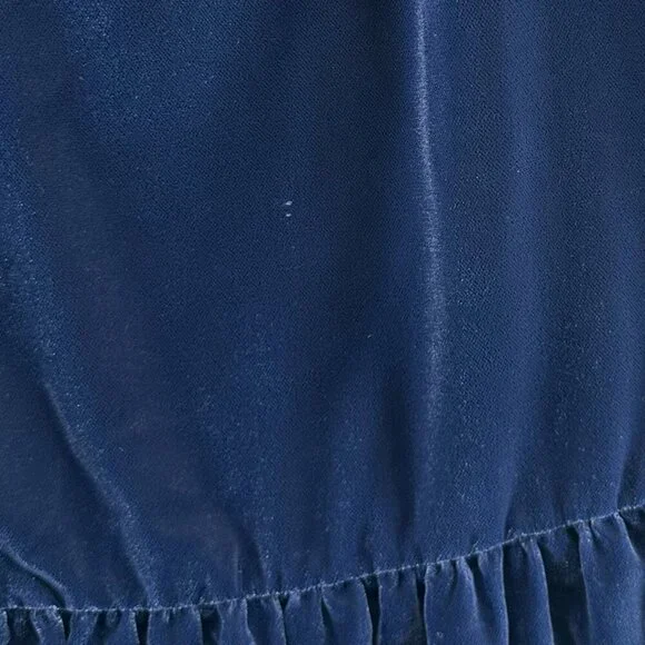 J.Crew Dress Size 0 Velvet Velour Ruffle Hem Drop Waist Shift Sleeveless Blue - Picture 7 of 12